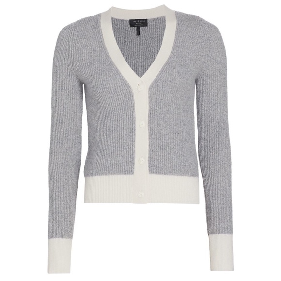 Rag & Bone Pierce Cashmere V-Neck Cardigan Sweater in Grey Size Large L - Picture 1 of 4